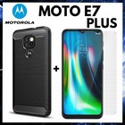 Pour Motorola Moto E7 Plus Coque Noire Carbon Antichoc +Film Verre Trempé