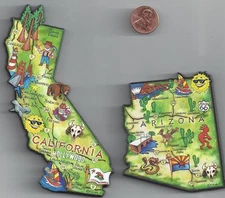 ARIZONA  and CALIFORNIA   ARTWOOD STATE MAP MAGNETS   SET OF 2 NEW MAGNETS