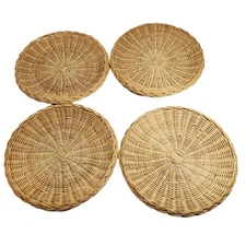 VTG Woven Wicker Rattan Paper Plate Holder Picnic Brown Natural Basket Lot of 4 