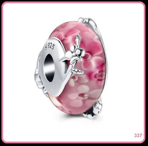 Genuine 925 Sterling Silver Fashion Charm MURANO GLASS BEAD 11mm x