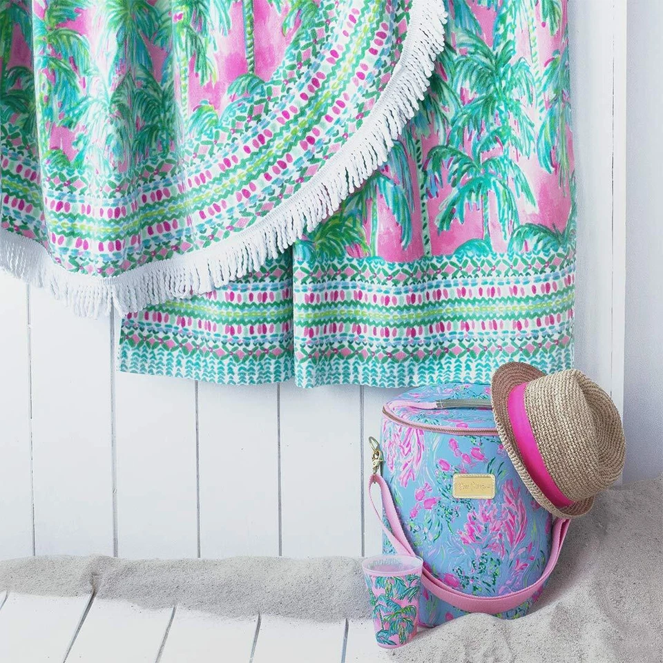 Lilly Pulitzer Large Beach Towel 40 x 70 Pink Green Palm Tree Print - Image 4 of 4