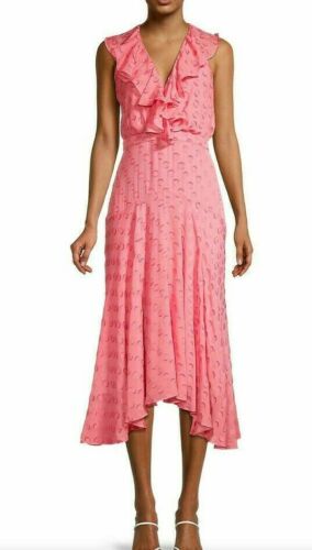 SALONI Rita Womens Sleeveless V-Neck Ruffle Midi Dress in Watermelon Pink Size 8 - Picture 1 of 4