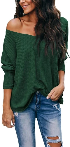 iGENJUN Women's Casual V-Neck Off-Shoulder Batwing Sleeve Pullover Sweater Tops - Picture 89 of 94