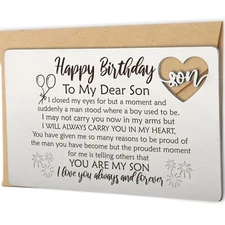 YODOCAMP Happy Birthday Son Gifts, Son Birthday Card from Mom, Metal Engraved...