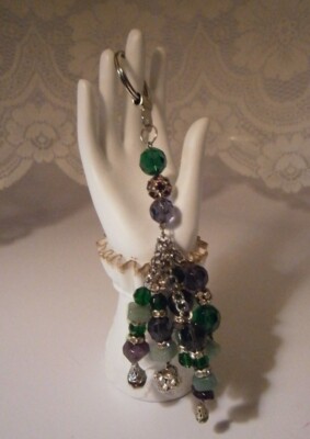 Vtg Signed Giugiaro Design Multicolor Crystal Rhinestone Tassel Key Ring Chain