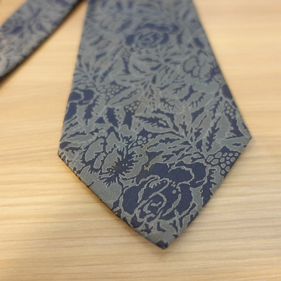Corbata Jacquard Seda Cuello Para Hombre Azul Floral Art Nouveau Botánica MR YORK Japón ARA Foto 4 de 4