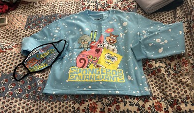 Juniors SZ L 11/13 SpongeBob SquarePants Patrick Sandy Gary Crop Sweatshirt~NWOT