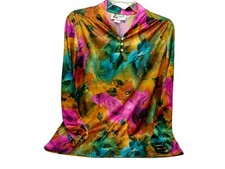 Wildflower Floral Buttons Blouse Top Size Medium Made in USA Vintage
