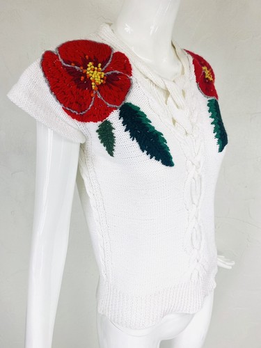 SPENCER VLADIMIR Handknit Cotton NYC Cable Flower Avant Garde Sweater Top, xs/s - Picture 4 of 12