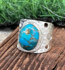 Beautiful Copper Turquoise Ring,925 Sterling Silver,Handmade Ring,Wide Band Ring