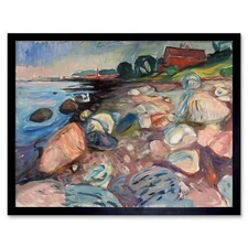 Painting Seashore Painting Edvard Munch Shore With Red House 12X16 Framed Print
