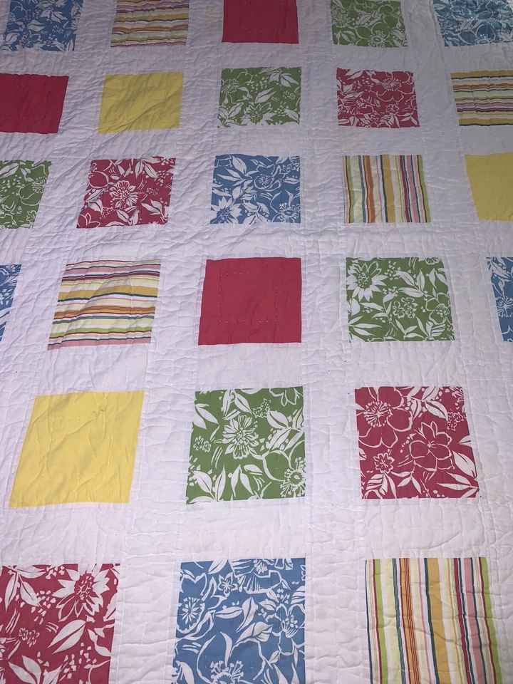 Colorful Queen Size Quilt 90”x90” Double Sided White Pink Orange Yellow (Q215) - Image 4 of 4