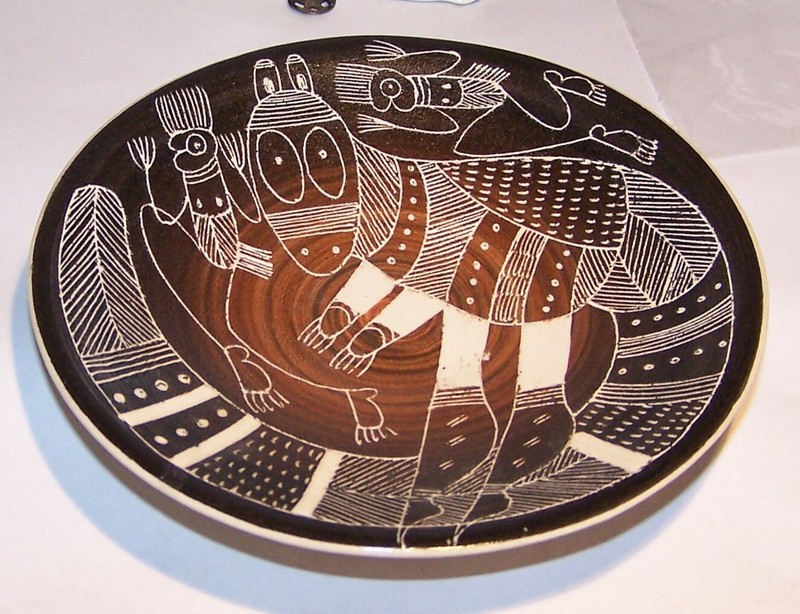 Australian Primitive Dot Signed Dish Plate