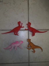 Lot Ankyo Velociraptor Dinosaur Rare Red Color 6" Tall 9" Long Triceratops Pink