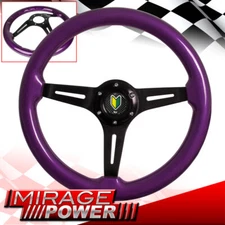 Wakaba Horn Button + Deep Dish Steering Wheel Purple Wood Black Aluminum Center