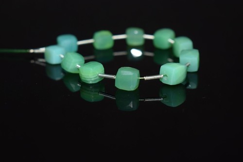 Earth Mine A++ Green Chrysophrys Faceted Cube Gemstone 5" Untreated Loose Beads - Picture 7 of 9