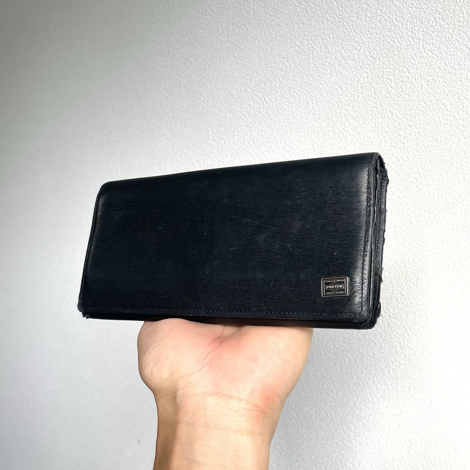 PORTER Yoshida & Co. Tokyo Cartera de Cuero Negra Cremallera Larga Hecha en Japón Foto 3 de 4