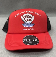 SpongeBob SquarePants Krusty Krab Hat Cap Snap Back Trucker Mesh Red Black RARE