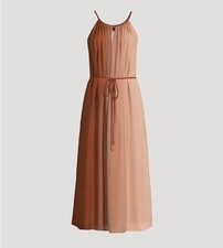 Theory Halter Dress 100% Silk Chiffon Ombre Dip Dye Crepe Peach Boho Resort $695