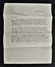 1912 antique LETTER wagner pa J Edward WAGNER lawyer refuse GOVT HOSPITAL INSANE