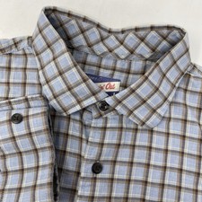 Johnnie-O Hangin' Out Men's XL Gray Brown Plaid Long Sleeve Button Front Shirt