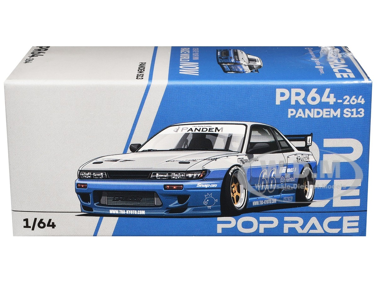 PANDEM S13 RHD SILVER & BLUE 1/64 DIECAST MODEL CAR BY POP RACE