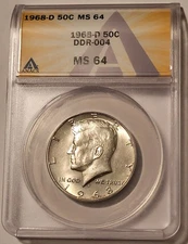 1968 D Kennedy Half Dollar DDR-004 MS64 ANACS