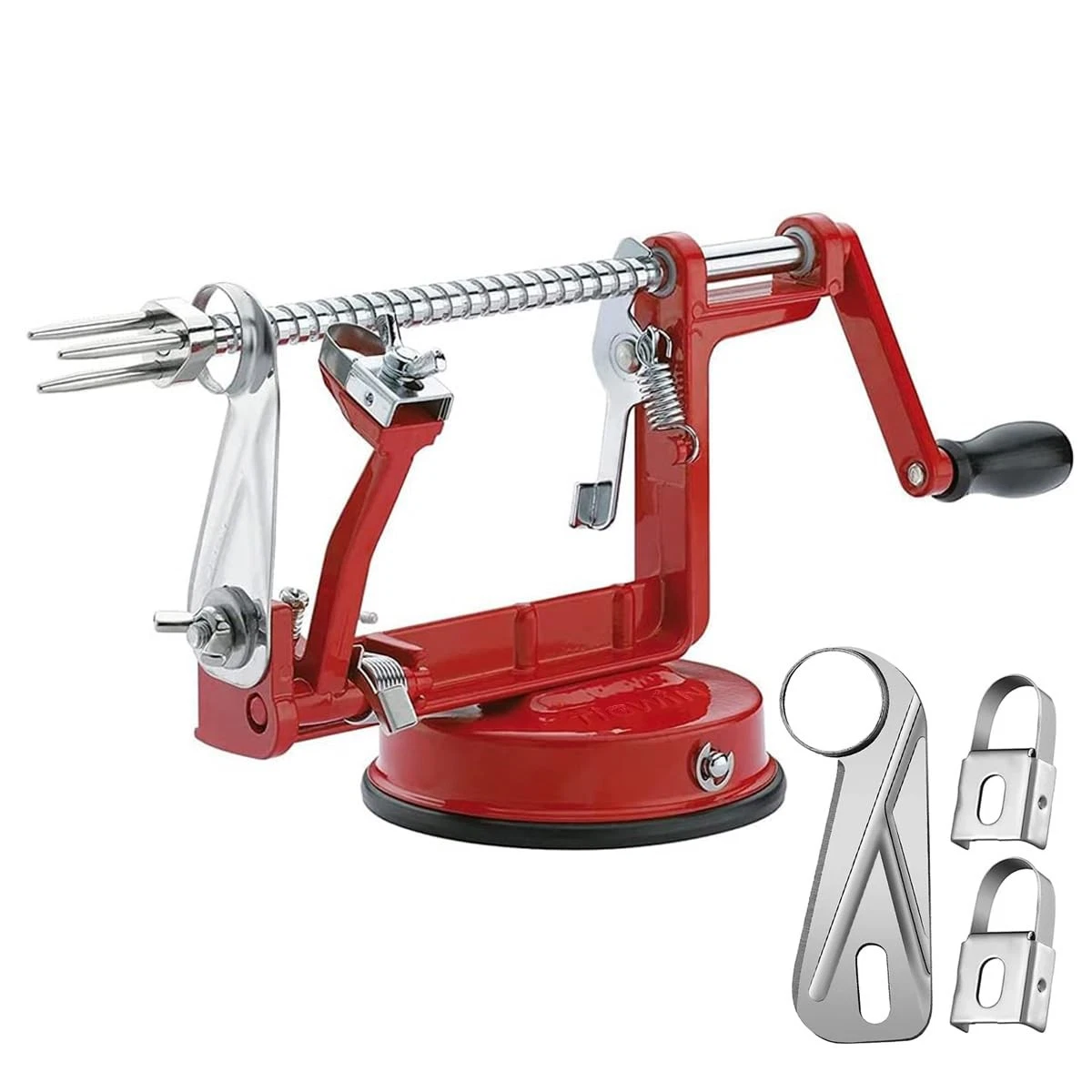 Apple Peeler Corer Slicer – Chrome Cast with Suction Base & Steel Blades
