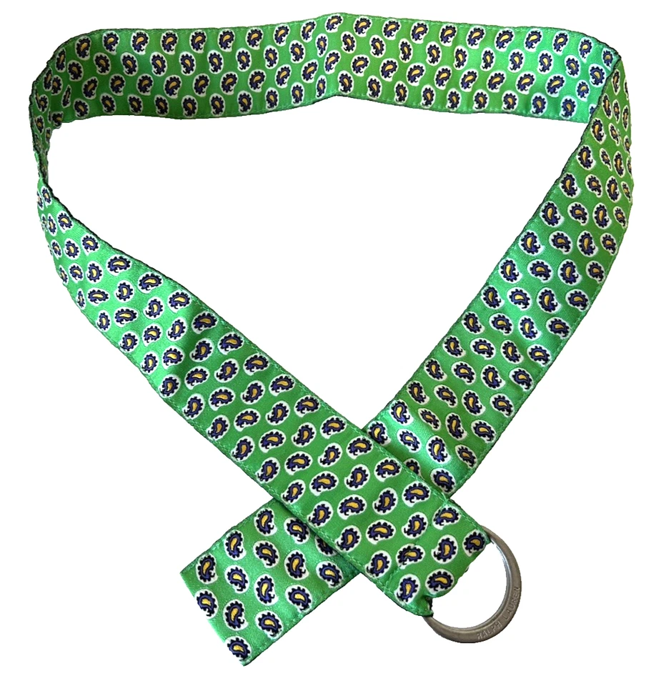 Mujer Ralph Lauren Cinturón Paisely Logo D Anillo Talla Pequeña 30" Hebilla Grabada Verde Foto 2 de 4