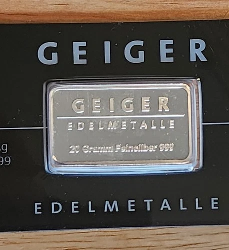 Discontinued 20 Gram Geiger Edelmetalle .999 Fine Silver Rectangular Bar SEALED