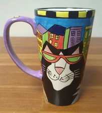 Vintage Catzilla Cool Cats Ceramic Coffee Mug Candace Reiter Art 1999 Chipped