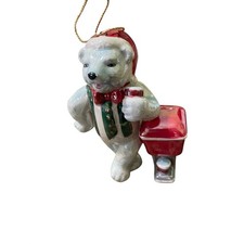 Coca Cola Polar Bear Christmas Ornament 2003 Ceramic Drink Holder Santa Hat