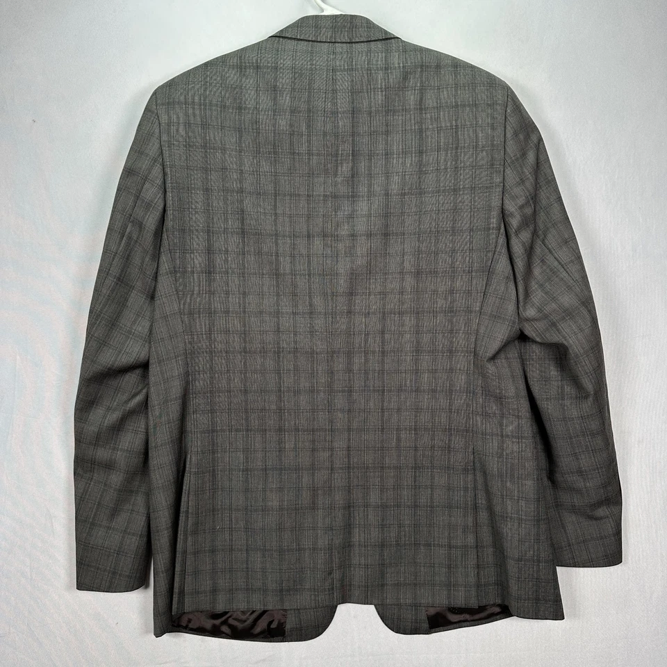 Versace Collection Suit Mens 44 US 56 EU Gray Plaid Wool 2-Piece Jacket Pants 38 - Image 4 of 4