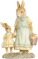Clayre & Eef 6PR5453 Deko-Kaninchen Polyresin Beige GrüN Gelb 14X7X20 Cm