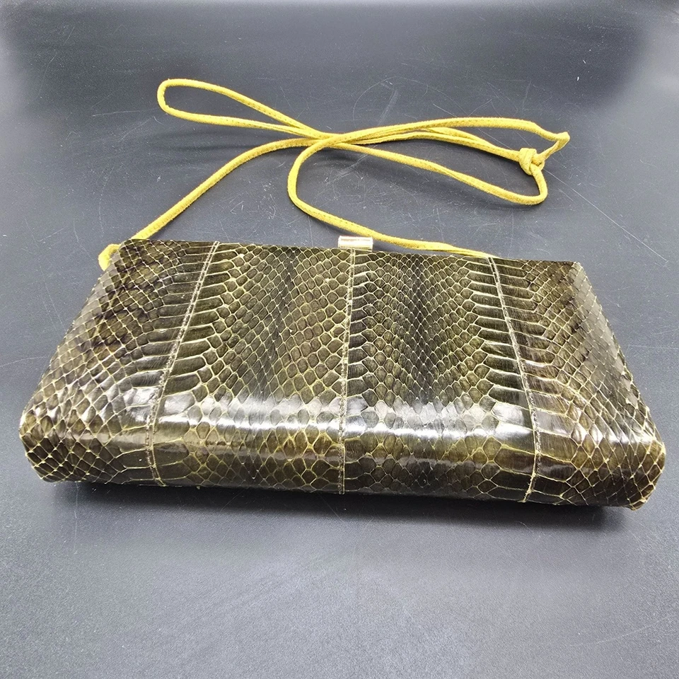 Vintage Shirl Miller Snake Skin Clutch Purse Gold Frame Leather Strap HS 119 - Image 2 of 4