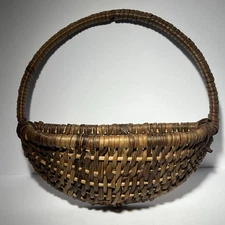 Handwoven Wall Hanging Basket, Vintage Rustic Brown Planter, Farmhouse Decor