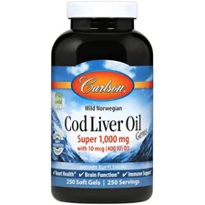 Carlson Wild Norwegian Cod Liver Oil Gems 1,000 mg 250 Sgels