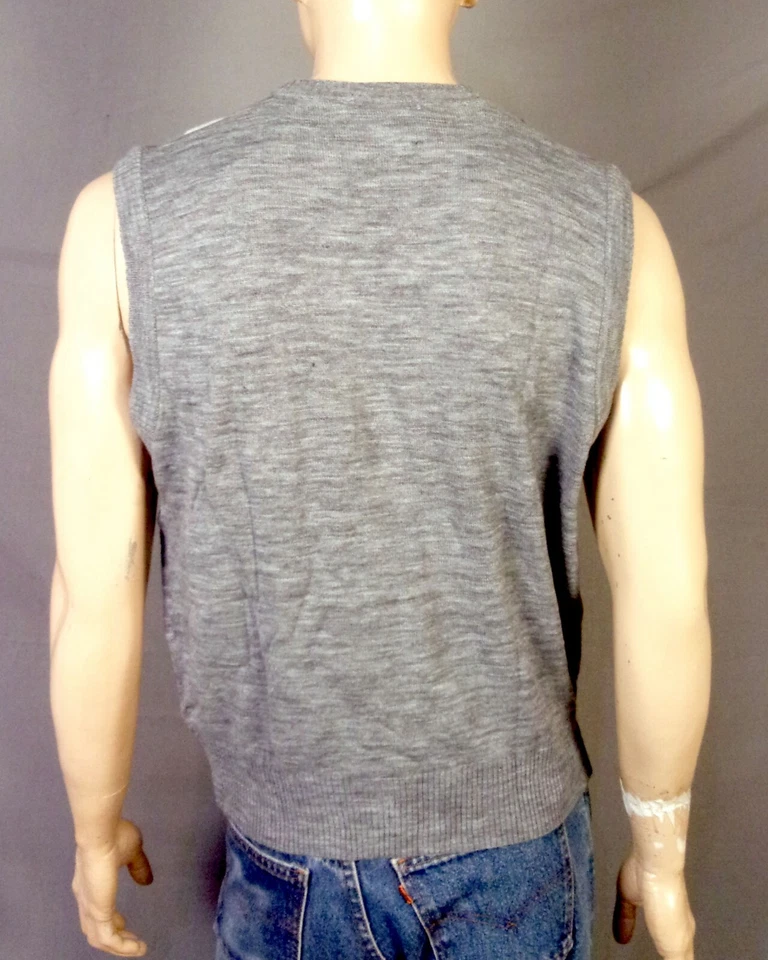 Chaleco Suéter Vintage Años 70 Justin Blake Para Hombre Gris Rojo Argyle Patrón Diamante XL Foto 2 de 3