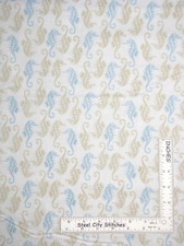Seahorse Nautical Ocean Fabric Beach Cotton Makower Beachcomber 12" X 44" Piece