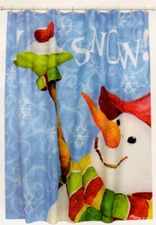 Snowman Bathroom Shower Curtain Set w Rug Hooks & Lotion Pump Holiday Bath Decor