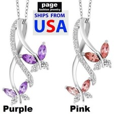 4 Colors - Quality Necklace Silver Crystal Butterfly Cubic Zirconia 1" Pendant
