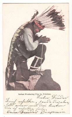 USA Indianer beim Feuer machen Native American Indian produce fire ~ 1905