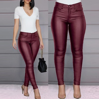 Women's Sexy Pu Leather Pants Push Up 