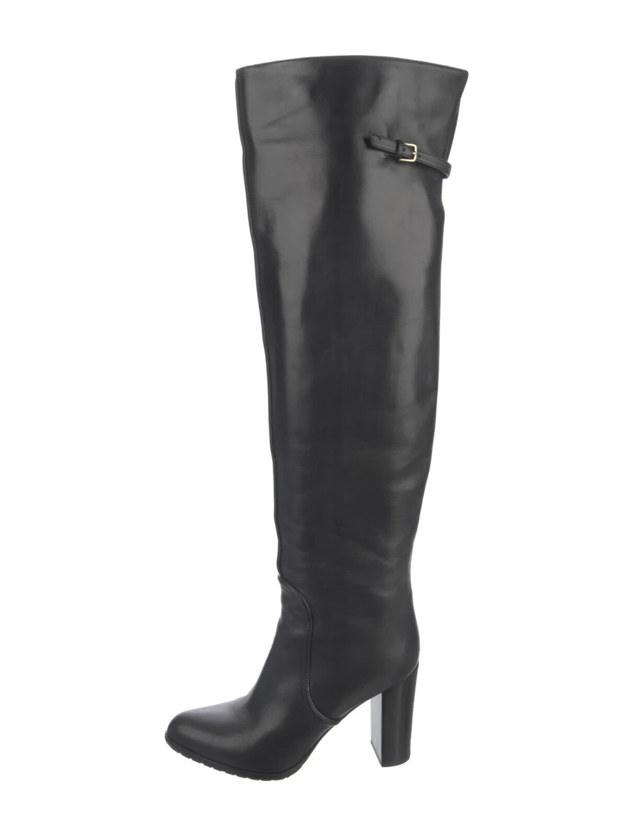 Sergio Rossi Black Leather Over-The-Knee Boots Size 7.5 IT 37.5