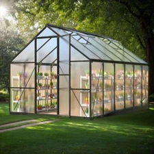 8x12 FT Walk-in Greenhouse with Quick Assembly, Polycarbonate Outdoor Ventilated