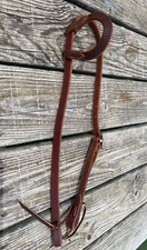 Amish made oiled harness leather Western headstall w/flat sliding ear