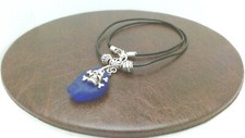 Genuine Cobalt Blue Beach Glass, Sea Glass Pendant Leather Necklace, Charm