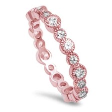 Rose Gold Plated Round Cz Eternity Band .925 Sterling Silver Ring