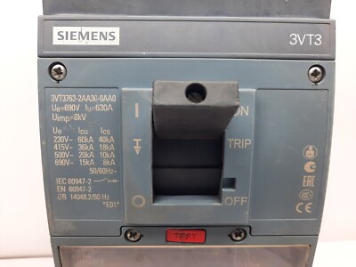 SIEMENS 3VT3 3 POLE 630 AMPS 3VT3763-2AA36-0AA0 CIRCUIT BREAKER
