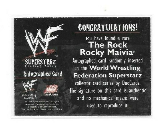THE ROCK DWAYNE JOHNSON 1998 WWF SUPERSTARZ AUTOGRAPHED ROOKIE CARD CERTIFIED view 2